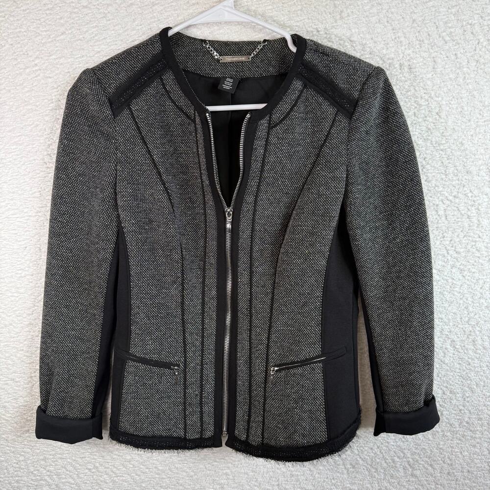 White House Black Market womens black/gray business blazer Tweed Jacket size 6